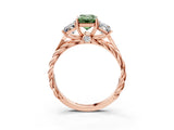Rose gold Three-Stone Fancy Green Emerald Cut Diamond Braided Band Ring with Four-Prong Setting_111