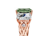 Rose gold Three-Stone Fancy Green Emerald Cut Diamond Braided Band Ring with Four-Prong Setting_113