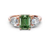 Rose gold Three-Stone Fancy Green Emerald Cut Diamond Channel Set Engagement Ring with Prong Setting_12