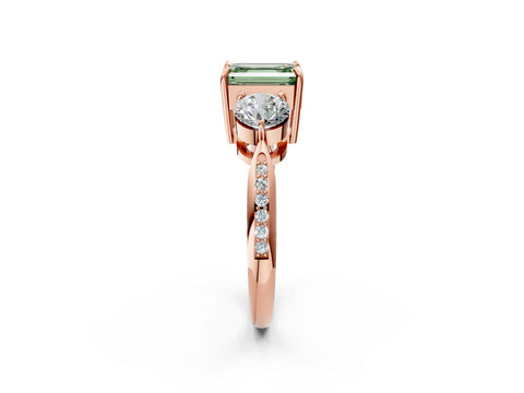 Rose gold Three-Stone Fancy Green Emerald Cut Diamond Channel Set Engagement Ring with Prong Setting_14