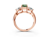 Rose gold Three-Stone Fancy Green Emerald Cut Diamond Channel Set Engagement Ring with Prong Setting_15