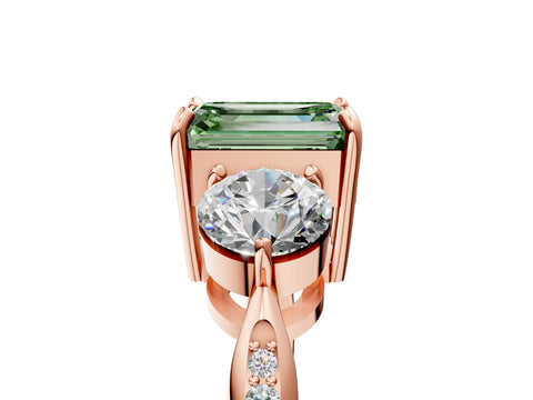 Rose gold Three-Stone Fancy Green Emerald Cut Diamond Channel Set Engagement Ring with Prong Setting_17