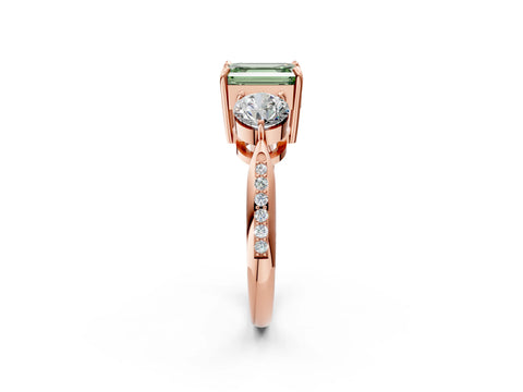 Rose gold Three-Stone Fancy Green Emerald Cut Diamond Channel Set Engagement Ring with Prong Setting_2