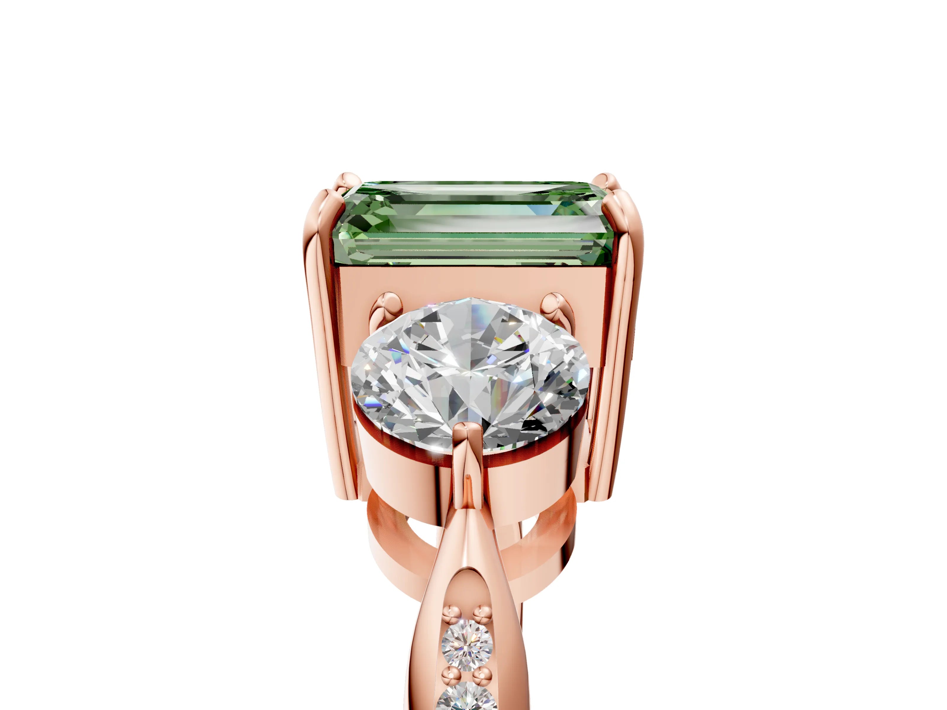 Rose gold Three-Stone Fancy Green Emerald Cut Diamond Channel Set Engagement Ring with Prong Setting_5