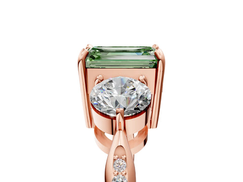 Rose gold Three-Stone Fancy Green Emerald Cut Diamond Channel Set Engagement Ring with Prong Setting_5
