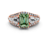 Rose gold Three-Stone Fancy Green Emerald Cut Diamond Engagement Ring with Pave Band and Prong Setting_12