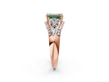 Rose gold Three-Stone Fancy Green Emerald Cut Diamond Engagement Ring with Pave Band and Prong Setting_14