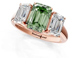 Rose gold Three-Stone Fancy Green Emerald Cut Diamond Engagement Ring with Prong Setting_4