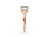 Rose gold Three-Stone Fancy Green Emerald Cut Diamond Engagement Ring with Prong Setting_5