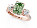Rose gold Three-Stone Fancy Green Emerald  Cut Diamond Pavé Band with Four-Prong Setting_29