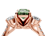 Rose gold Three-Stone Fancy Green Emerald  Cut Diamond Pavé Band with Four-Prong Setting_32