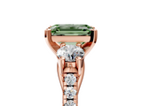 Rose gold Three-Stone Fancy Green Emerald  Cut Diamond Pavé Band with Four-Prong Setting_33