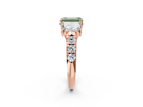 Rose gold Three-Stone Fancy Green Emerald Cut Diamond Pavé Band with Prong Setting_2