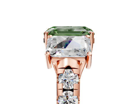 Rose gold Three-Stone Fancy Green Emerald Cut Diamond Pavé Band with Prong Setting_5