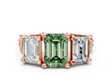 Rose gold Three-Stone Fancy Green Emerald  Cut Diamond Ring with Channel-Set Band and Four-Prong Setting_68