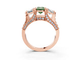 Rose gold Three-Stone Fancy Green Emerald  Cut Diamond Ring with Channel-Set Band and Four-Prong Setting_71