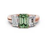 Rose gold Three-Stone Fancy Green Emerald  Cut Diamond Ring with Channel-Set Band and Four-Prong Setting_81