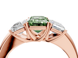 Rose gold Three-Stone Fancy Green Emerald  Cut Diamond Ring with Channel-Set Band and Four-Prong Setting_85