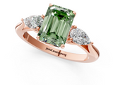 Rose gold Three-Stone Fancy Green Emerald  Cut Diamond Ring with Pear Side Stones in Four-Prong Setting_110
