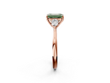 Rose gold Three-Stone Fancy Green Emerald  Cut Diamond Ring with Pear Side Stones in Four-Prong Setting_111