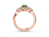 Rose gold Three-Stone Fancy Green Emerald  Cut Diamond Ring with Pear Side Stones in Four-Prong Setting_112