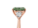 Rose gold Three-Stone Fancy Green Emerald  Cut Diamond Ring with Pear Side Stones in Four-Prong Setting_114