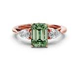 Rose gold Three-Stone Fancy Green Emerald Cut Diamond Ring with Pear  Side Stones in Four-Prong Setting_12