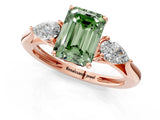 Rose gold Three-Stone Fancy Green Emerald Cut Diamond Ring with Pear  Side Stones in Four-Prong Setting_13