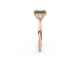 Rose gold Three-Stone Fancy Green Emerald Cut Diamond Ring with Pear  Side Stones in Four-Prong Setting_14