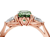 Rose gold Three-Stone Fancy Green Emerald Cut Diamond Ring with Pear  Side Stones in Four-Prong Setting_16