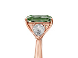 Rose gold Three-Stone Fancy Green Emerald Cut Diamond Ring with Pear  Side Stones in Four-Prong Setting_17