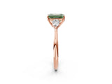 Rose gold Three-Stone Fancy Green Emerald Cut Diamond Ring with Pear  Side Stones in Four-Prong Setting_50