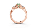 Rose gold Three-Stone Fancy Green Emerald Cut Diamond Ring with Pear  Side Stones in Four-Prong Setting_51
