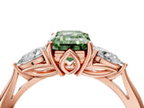 Rose gold Three-Stone Fancy Green Emerald Cut Diamond Ring with Pear  Side Stones in Four-Prong Setting_52