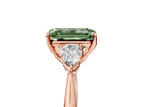 Rose gold Three-Stone Fancy Green Emerald Cut Diamond Ring with Pear  Side Stones in Four-Prong Setting_53