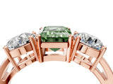 Rose gold Three-Stone Fancy Green Emerald Cut Diamond Ring with Round Side Stones, Classic Band, and Four-Prong Setting_4