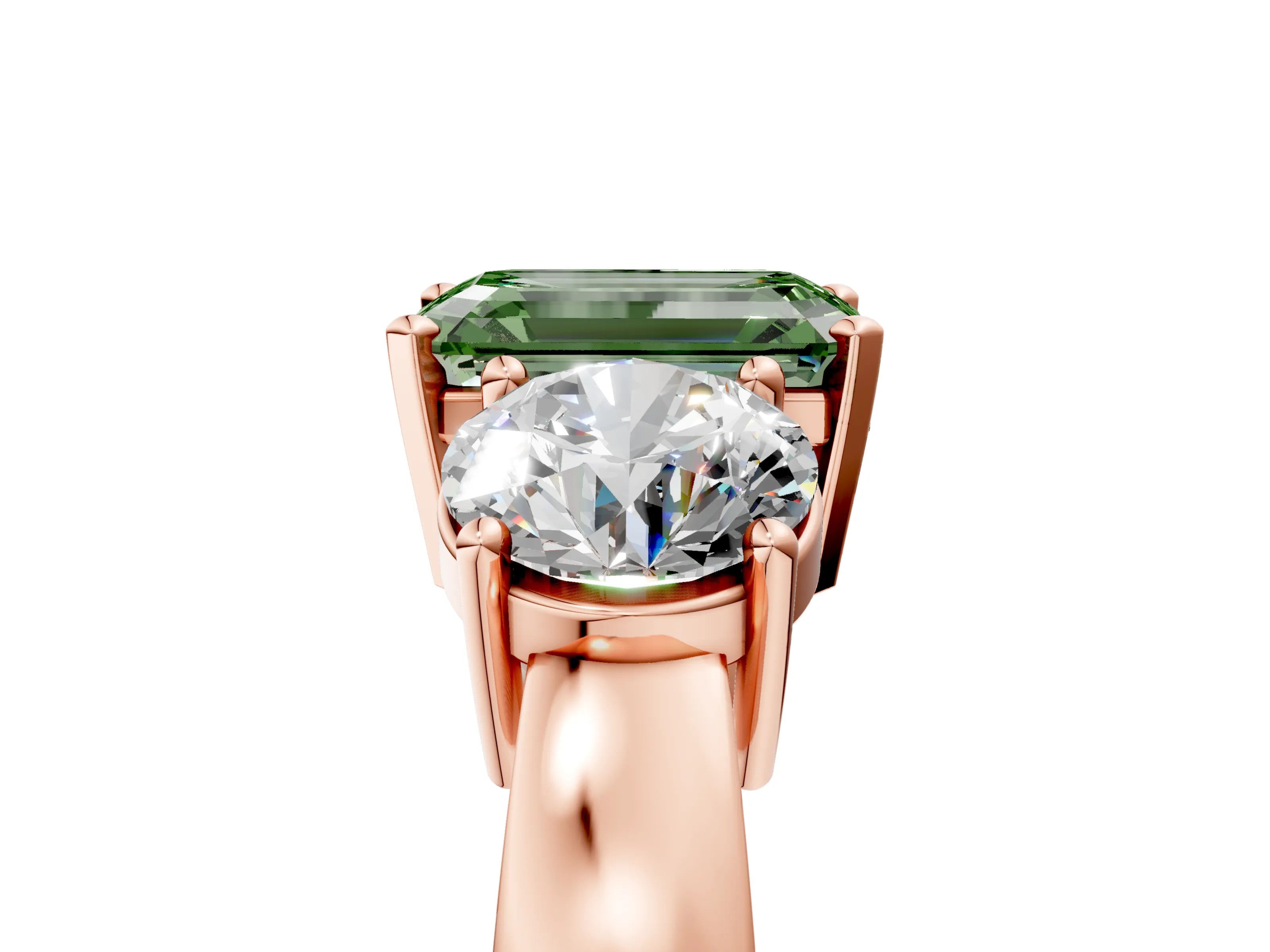 Rose gold Three-Stone Fancy Green Emerald Cut Diamond Ring with Round Side Stones, Classic Band, and Four-Prong Setting_5