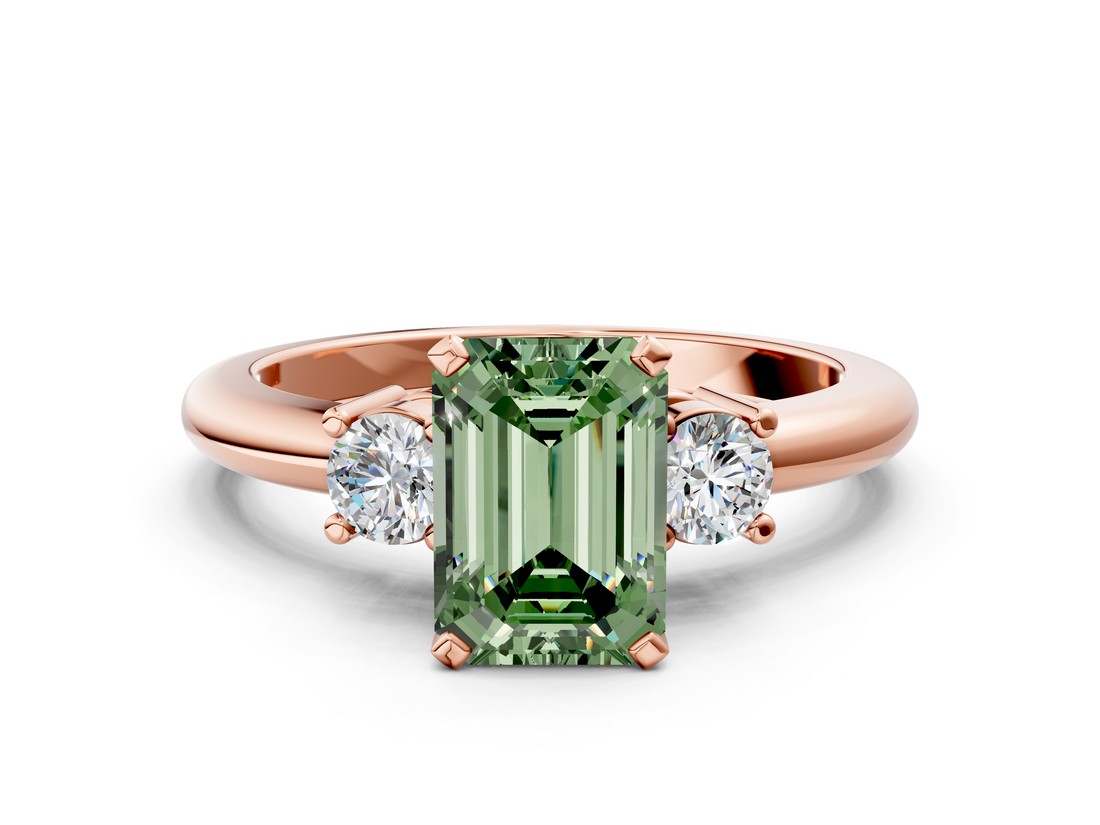 Rose gold Three-Stone Fancy Green Emerald  Cut Diamond Solitaire with Prong Setting and Classic Band_48