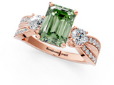 Rose gold Three-Stone Fancy Green Emerald  Cut Diamond Twist Band with Prong Setting_57