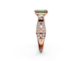 Rose gold Three-Stone Fancy Green Emerald  Cut Diamond Twist Band with Prong Setting_58