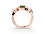 Rose gold Three-Stone Fancy Green Emerald Cut Diamond Wave Pave Band with Prong Setting_3