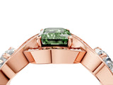 Rose gold Three-Stone Fancy Green Emerald Cut Diamond Wave Pave Band with Prong Setting_4