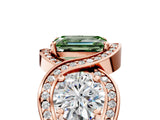 Rose gold Three-Stone Fancy Green Emerald Cut Diamond Wave Pave Band with Prong Setting_5