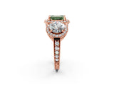 Rose gold Three-Stone Fancy Green Emerald Cut Halo Diamond Milgrain Band with Four-Prong Setting_14