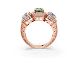Rose gold Three-Stone Fancy Green Emerald Cut Halo Diamond Milgrain Band with Four-Prong Setting_15