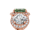Rose gold Three-Stone Fancy Green Emerald Cut Halo Diamond Milgrain Band with Four-Prong Setting_17