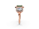Rose gold Three-Stone Fancy Green Emerald Cut Halo Diamond Ring with Pave Band and Four-Prong Setting_2