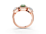 Rose gold Three-Stone Fancy Green Emerald Cut Halo Diamond Ring with Pave Band and Four-Prong Setting_3