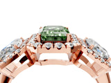 Rose gold Three-Stone Fancy Green Emerald Cut Halo Diamond Ring with Pave Band and Four-Prong Setting_4