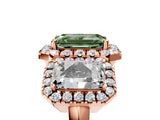 Rose gold Three-Stone Fancy Green Emerald Cut Halo Diamond Ring with Pave Band and Four-Prong Setting_5